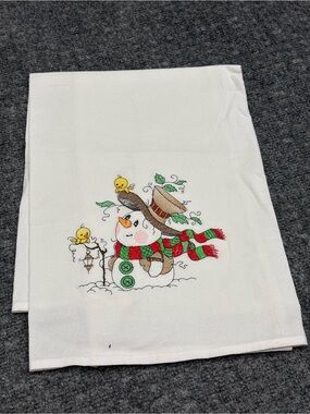 Festive Sack Cloth Embroidered Snowman Kitchen Towel